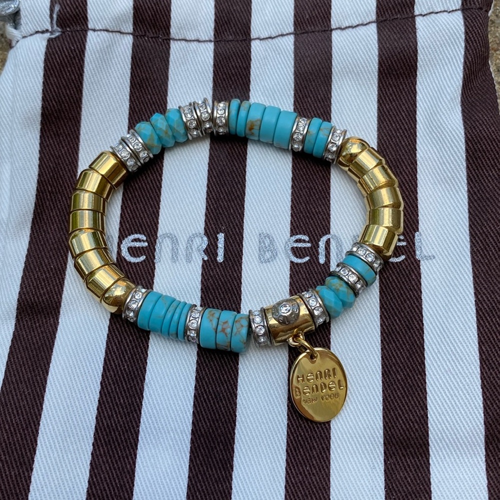 Henri Bendel blue and gold stretch bracelet